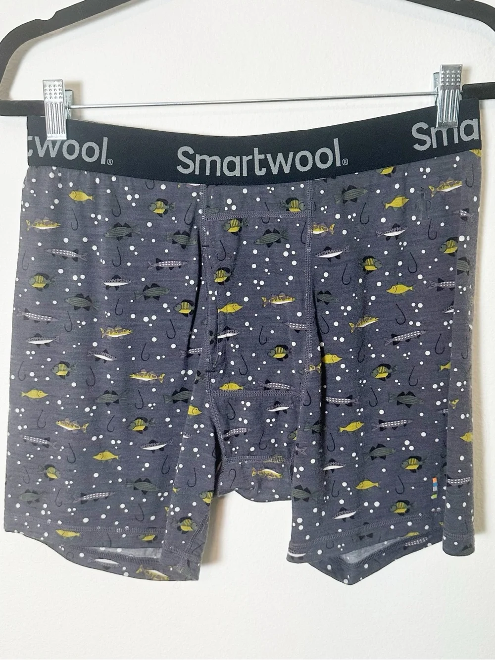 Smartwool Merino Wool Boxer Brief Fishing Print Grey Large